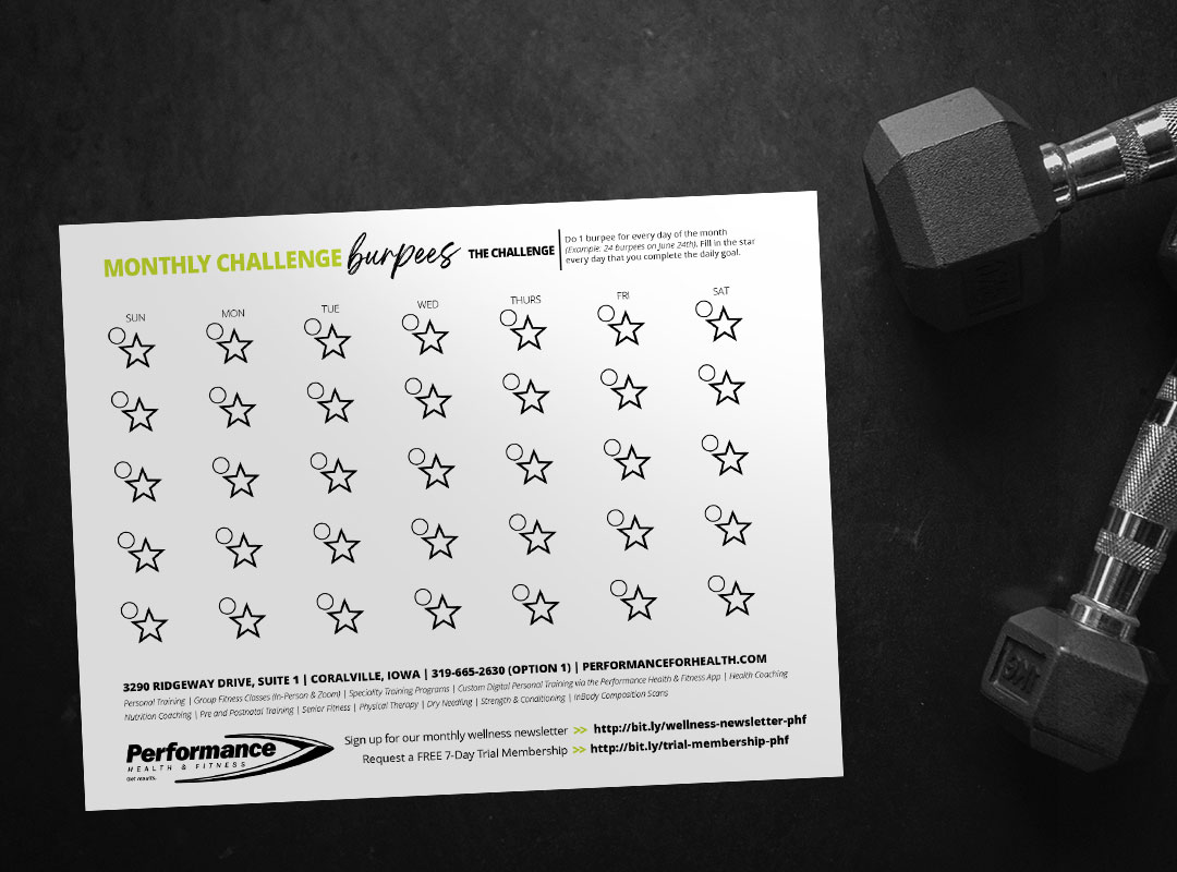 Burpees Wellness Challenge Printable Worksheet